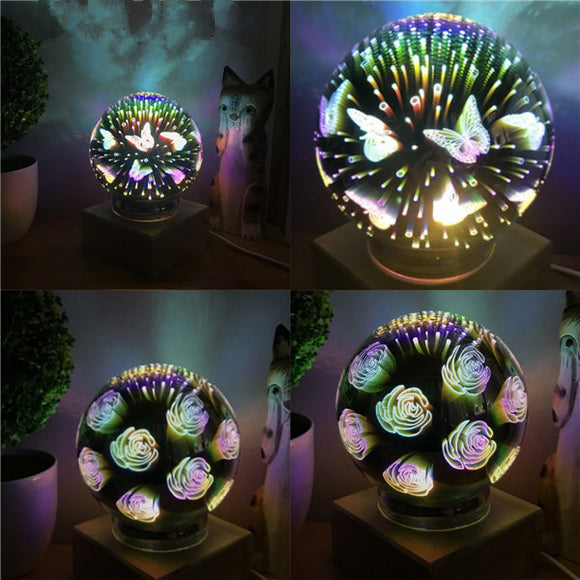 3D USB Fancy Bright Fireworks LED Night Light Glass Ball Magic Desk Lamp Home Room Decor