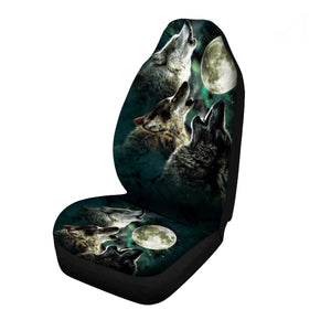 1PC Wolf Print Car Auto Front Seat Cover Protector Universal Fit For SUV