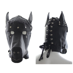PU Leather Dog Hood Head Mask Blindfold Dog Head Slave Rolyplay Headgear Zipper