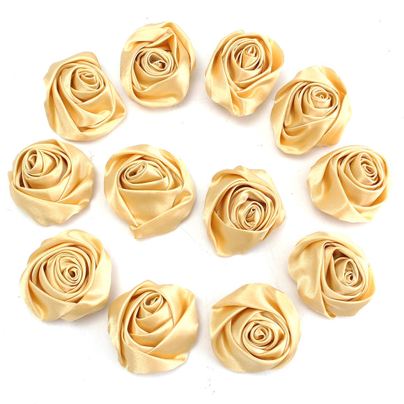 12pcs Gold Satin Ribbon DIY Rose Flower Wedding Bouquet Gift Accessories