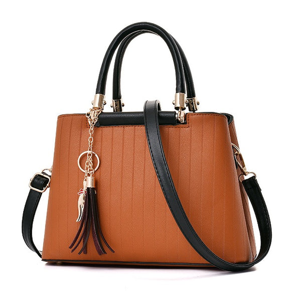 Women PU Leather Double Layer Capacity Handbag Shoulder Bag Crossbody Bag
