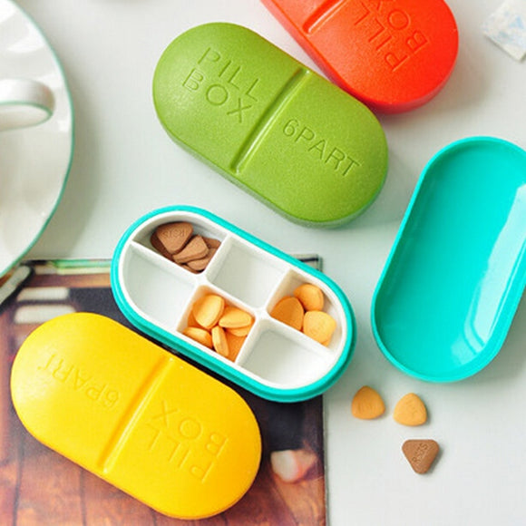 6 Partitions Portable Medicine Organizer Pill Box Case