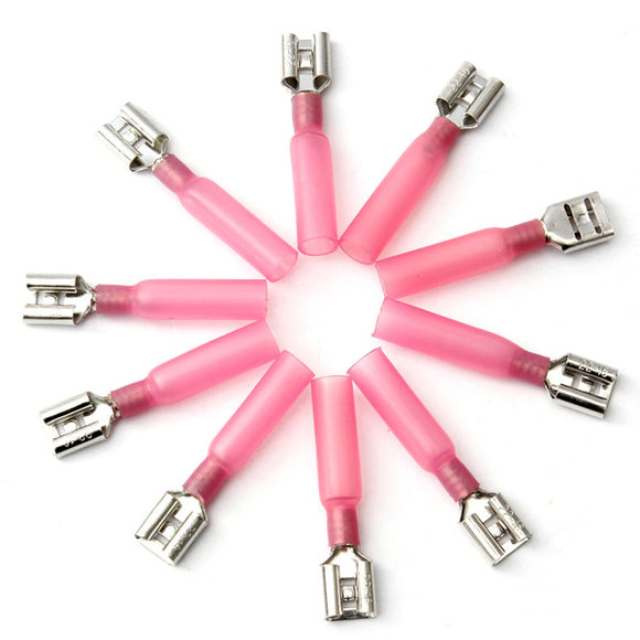 10PCS 6.3mm Red Terminals Insulated Female Spade Connector 0.5-1.5mm 22-16AWG