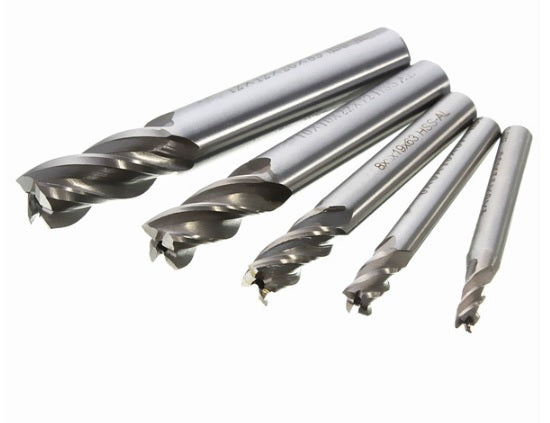 5pcs 4/6/8/10/12mm 3 Flute HSS Aluminium End Mill Cutter CNC Bit