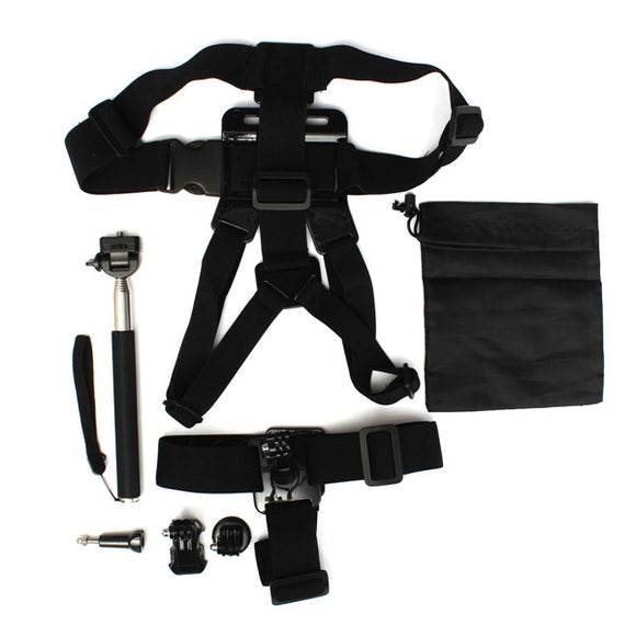 6 In 1 Chest Harness Head Strap Mount Monopod Tripod Adapter For Gopro Xiaomi Yi SJcam