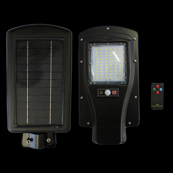 Solar street light 30W with D/N switch, remote, motion and bracket. Standby 10 to 12hours and 50% light standby. With/Without wall bracket