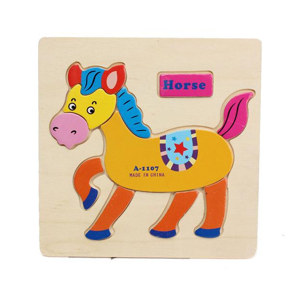 Wooden Cartoon Horse Animal Design Puzzle Building Block Game Toy Jigsaw Baby Gift