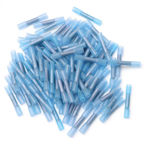 Soloop 100pcs Blue 16-14 AWG Heat Shrink Butt Wire Crimp Connector Terminals