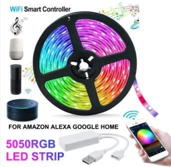 Smart RGB LED Strip Light APP Control Flexible Lamp Work with Amazon Alexa Google Home DC5V - 5M