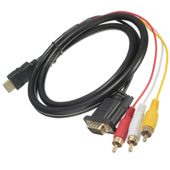 1.5m 5Ft HDTV HDMI to VGA HD-15 3 RCA Converter Adapter Connector Wire