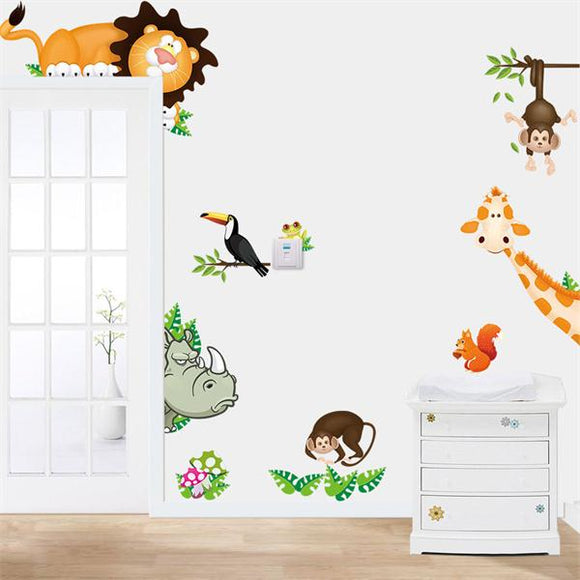 Animals Zoo Jungle Cartoon PVC Wallpaper Board Stickers Decals Kids Nursery Baby Room Decoration