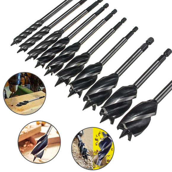 11pcs 10mm-32mm Hex Shank Bore Hole Twist Drill Bit Set Four Slot Wood Working Auger Drill