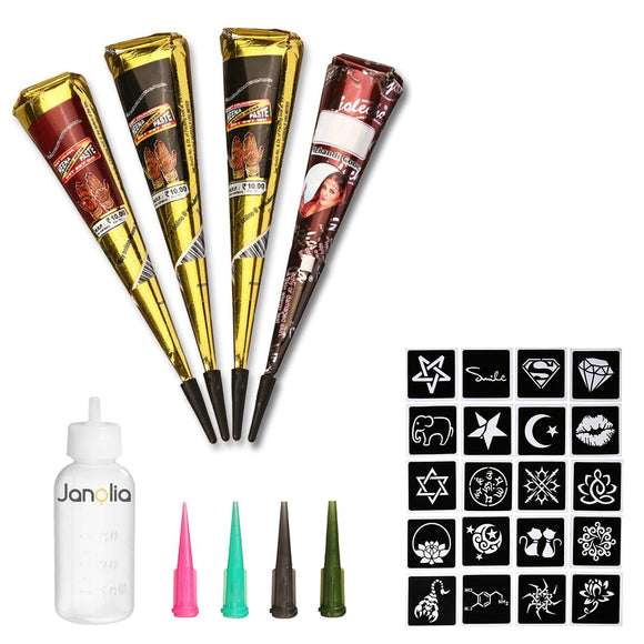4Pcs Black Red Brown Henna Tattoo Cream Set Temporary Tattoo Art Ink Stick Stencils with Plastic Nozzle