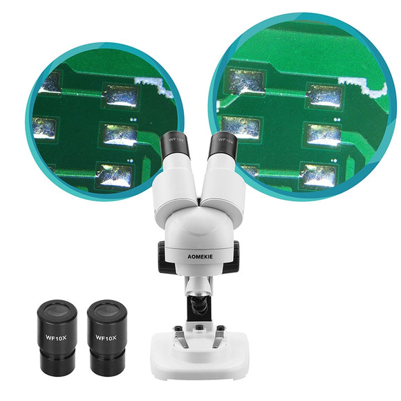 AOMEKIE 20X Binocular Stereo Microscope Top LED HD Image PCB Solder Phone Repair Specimen Mineral Watching Tool with Eyecups