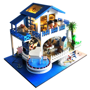 T-Yu TB6-Z Blue Melody DIY Doll House With Cover Music Light Gift Collection Decor Toy