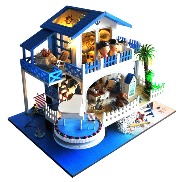 T-Yu TB6-Z Blue Melody DIY Doll House With Cover Music Light Gift Collection Decor Toy