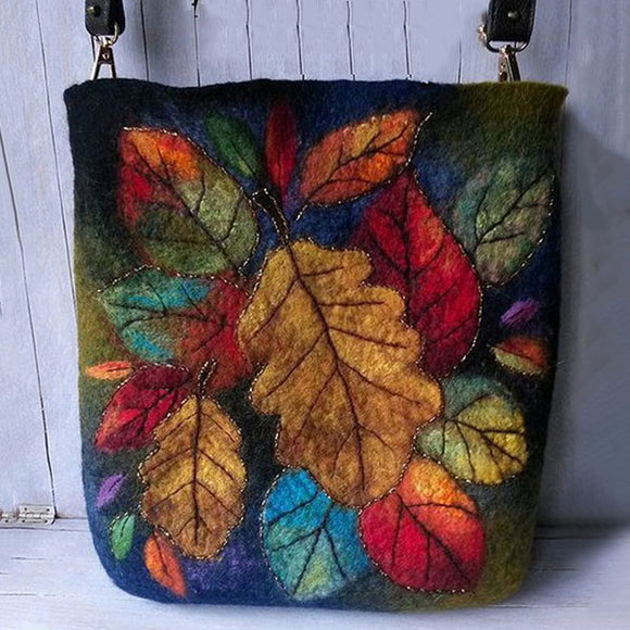 Women Colorful Leaf DIY Lamb Hair Bag Crossbody Bag Shoulder Bag