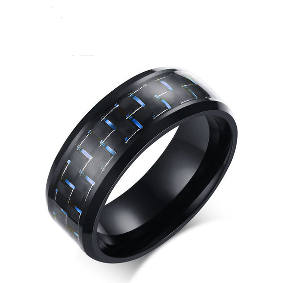 8mm Stainless Steel Carbon Fiber Polished Men Ring Simple Trendy