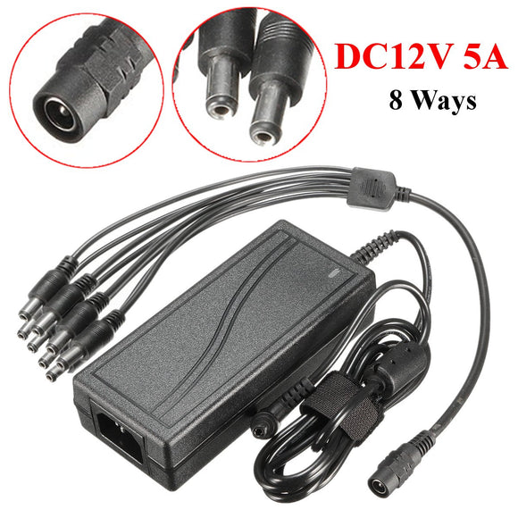 DC12V 5A Monitor Power Adapter for Camera Radio LED PC  + 8 Way Power Splitter Cable