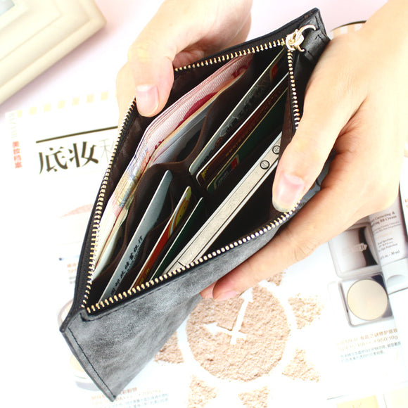 Women's Matte Skin Phone Wallet Zipper With Card Slots Clutch Bag For iPhone 7 Plus Samsung Xiaomi