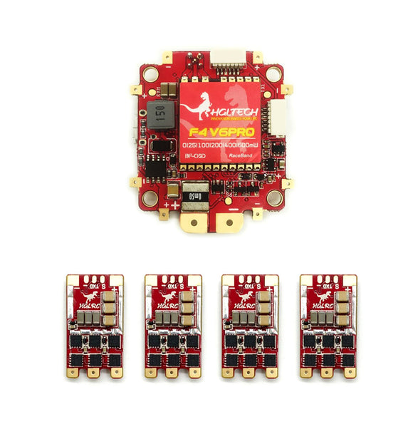HGLRC F4 V6 PRO Flight Controller 5.8G 48CH VTX + 4 PCS T-Rex 35AMP BLHeli_32 3-6S ESC for RC Drone