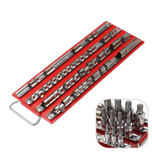 150x400mm Socket Tray Rack Hold 80pcs 1/4 3/8 1/2 Inch Rail Tools Holder