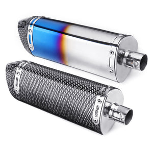 38-51mm Motorbike Motorcycle Exhaust Muffler Pipe Slip-On Scooter Carbon Fiber Half Blue