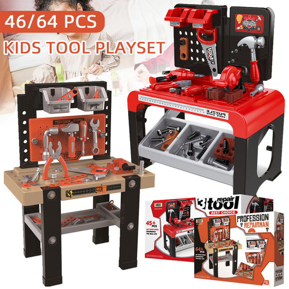46/64Pcs Kids Tool Bench Playset Pretend Repair Work Construction Toy Set