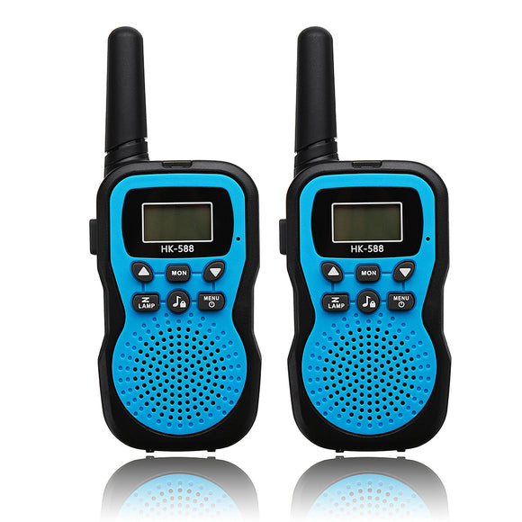 2pcs HK-588 0.5W UHF Auto Multi-Channels Mini Radios Walkie Talkie Built-in Flashlight Blue