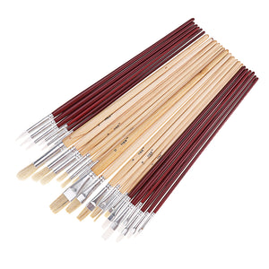 H&B 24 Wooden Bristle Nylon Brush Suit Watercolor Powder Propylene Painting Brush Suit