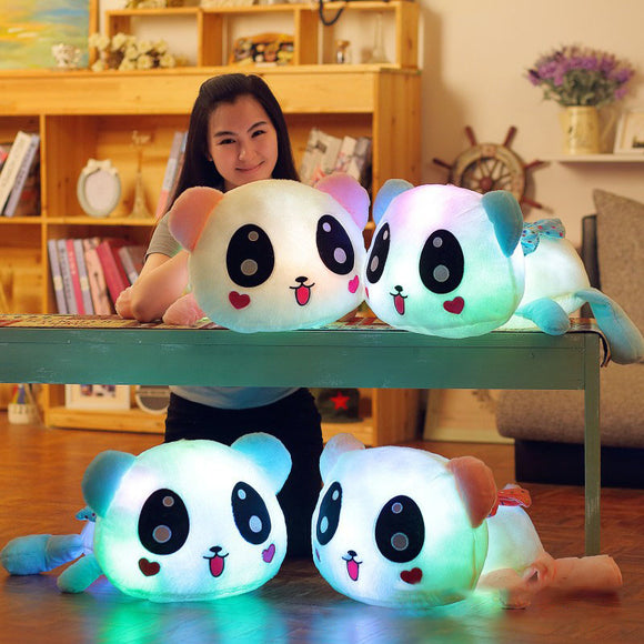 LED Light up Plush Doll Luminous Stuffed Panda Loy Glow Cushions Pillows Birthday Gift 35cm