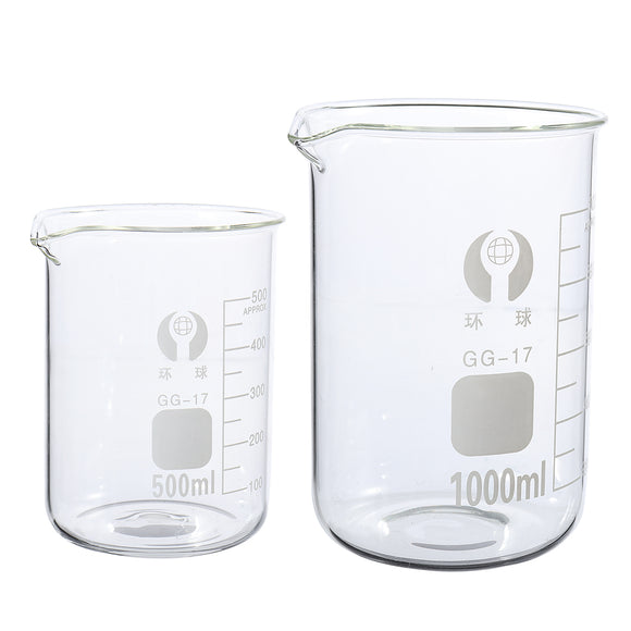 2Pcs 500ml 1000ml Beaker Set Graduated Borosilicate Glass Beaker Volumetric Measuring Laboratory Glassware