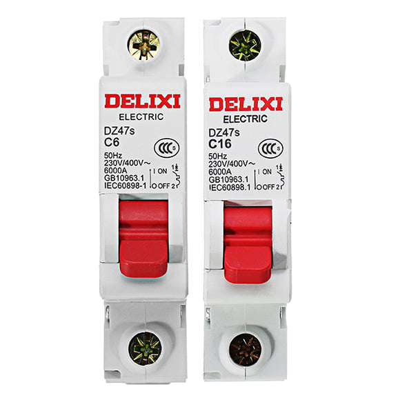 Delixi DZ47S-1P/C AC 230/400V 6/16A 1P Plastic Air Switch Miniature Circuit Breaker