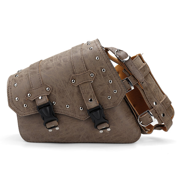 Motorcycle Studded Saddlebag pu leather Tool Panniers vintage Brown Bag W/ Fuel Oil Bottle Holder Motorbike