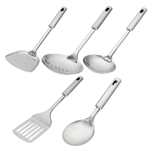 5Pcs Stainless Steel Cooking Set Spoon Colander Shovel Kitchen Cooking Tools