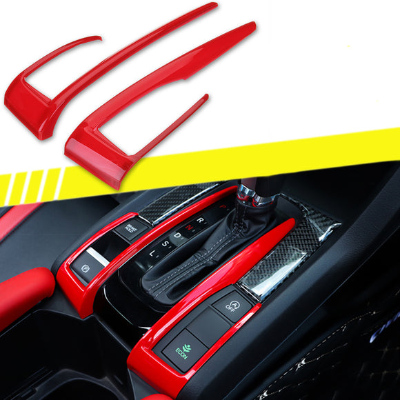 2 X Red Interior Car Gear Shift Panel Frame Cover Trim For Honda Civic 10th 2016-2018