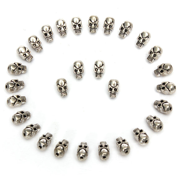 30pcs Vintage String Hole Silver Skull Beads Fit Bracelet DIY Jewelry