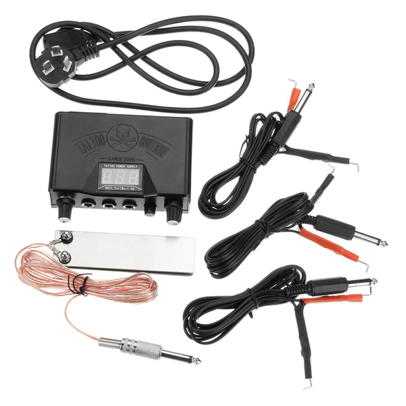 Tattoo Power Supply Kit Digital LED Display Machines Foot Pedal 2 Clip Cords