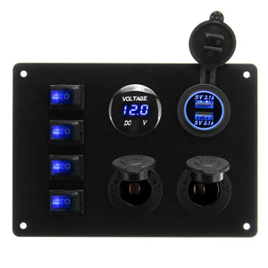 4 Switch Ship Yacht RV LED Display Voltage And Dual 2.1 A USB Charging Car Switch Panel