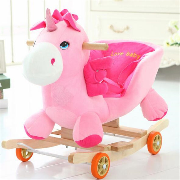 Baby Kid Toys 50*28*58CM Wooden Plush Rocking Horse Little Unicorn Style Riding Rocker