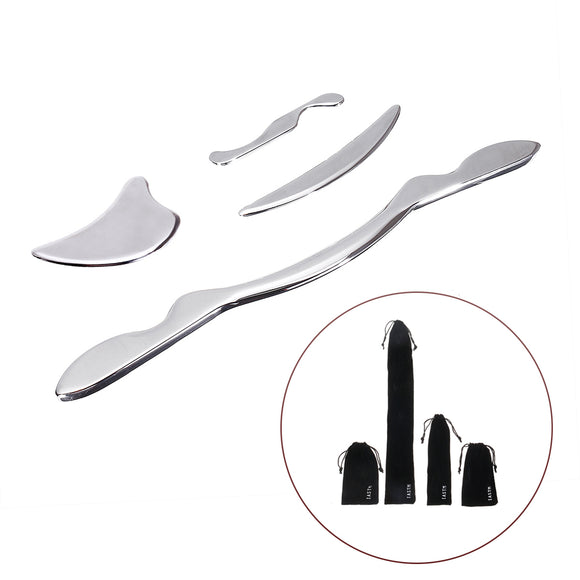 4Pcs Stainless Steel Guasha Massager Scrapers Gua Sha SPA Scraping Board Tool Body Health Care Tools Kit