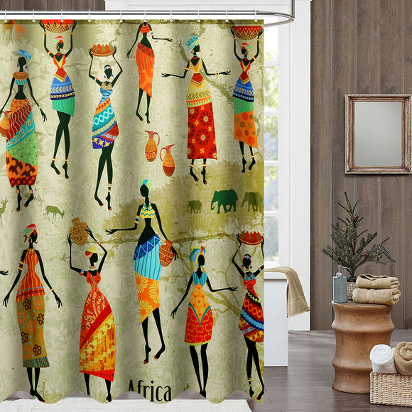 Waterproof Bathroom Curtain Custom Distinctive Cartoon African Woman Pattern Bathroom Shower Curtain