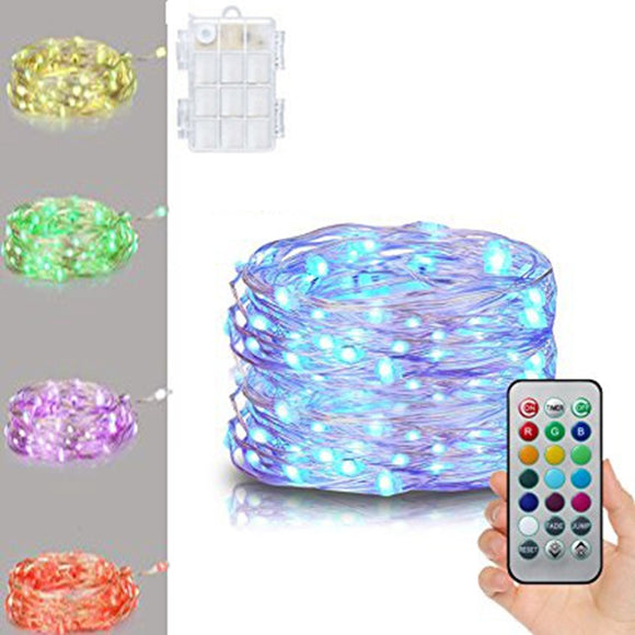 Battery Powered 5M Multi-Color Silver Wire String Lights + 21 Keys Remote Control For Christmas