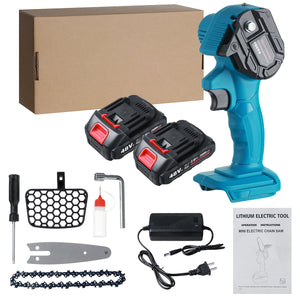 21V 4 Cordless Electric Chain Saw Rechargeable Woodworking Cutting Saw W/ 2pcs Battery"