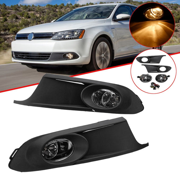 Pair Car Front Bumper Fog Lights Lamp with Grilles Harness Amber for VW Jetta MK6 2011-2014