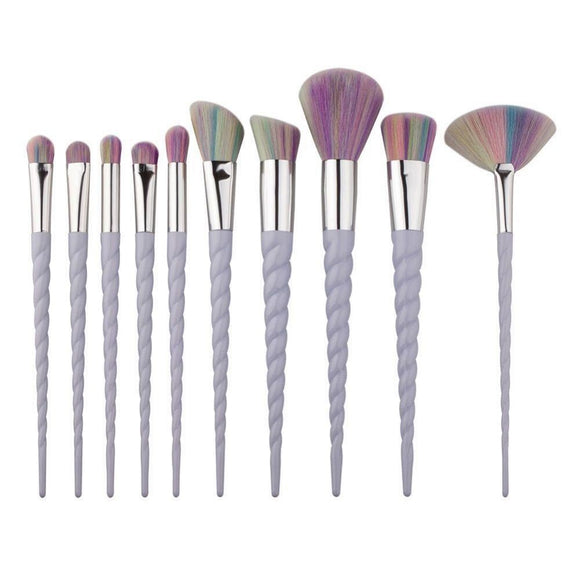 10 Pcs 2 Colors Unicorn Makeup Brushes Facial Foundation Contour Eyelash Eye Shadow Set