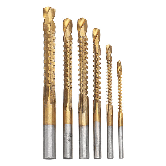 Drillpro 6pcs 3-8mm Titanium Coated HSS Drill Bit Electric Drill Plastic Metal Hole Grooving Drill Saw Woodworking Tools