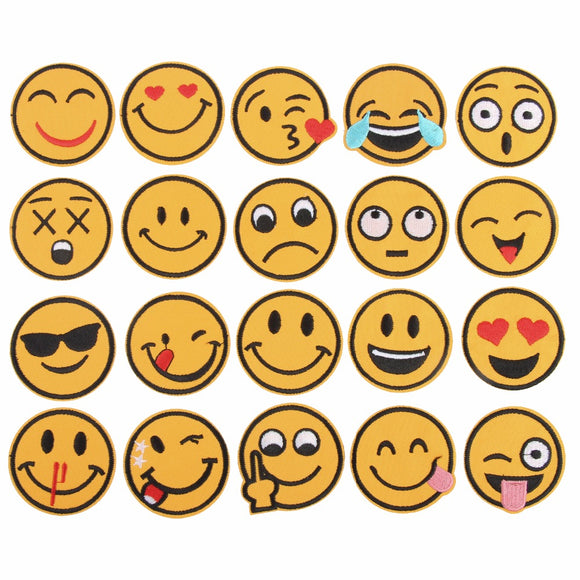 20Pcs/Set Mixed Emoji Iron on Embroidery Patches For Clothing Jeans Jacket Kids Patches Stripes