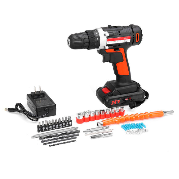 24V Cordless Drill Dual Speed Electric Screwdriver 1 Battery 48Nm 15+1 Torque 3/8 Chuck