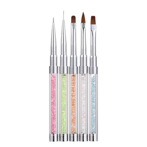 5Pcs Nail Art Brush Pen Rhinestone Metal Acrylic Handle Gradient Carving Powder UV Gel Liner